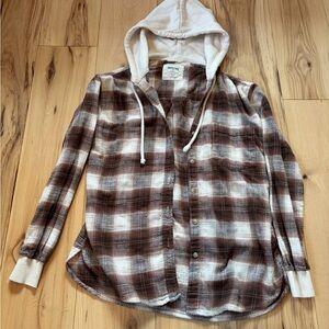 American Eagle Brown and White Flannel with hood